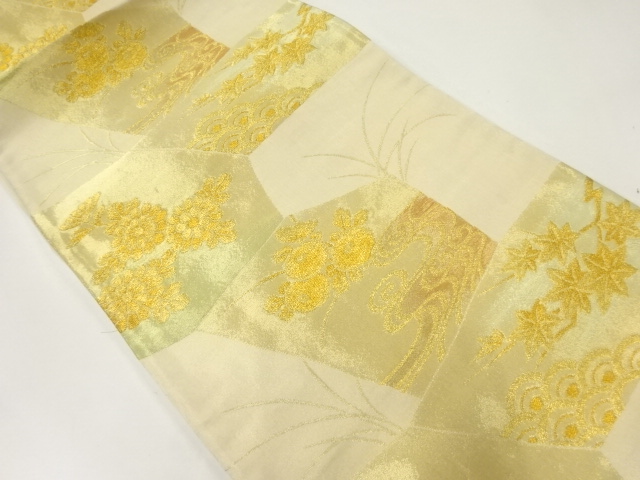 アンティーク　切り嵌め風菊楓模様織出し袋帯（材料）